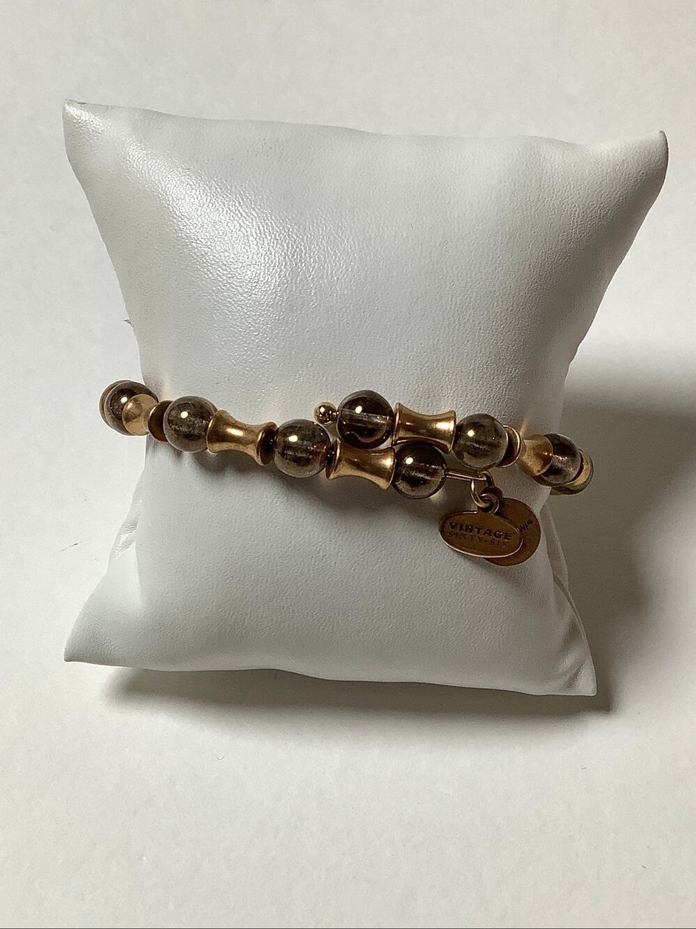 Alex and Ani Gold/Brass Tone Beaded Cream Leather Wrap Bracelet Boho F18-21